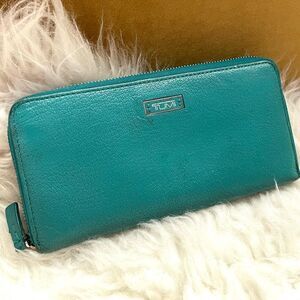 Tumi Continental zipper clutch wallet teal leather